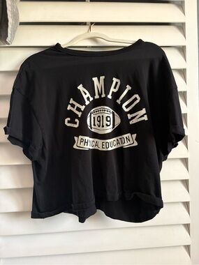 Champion Black Crop Tee with White Print